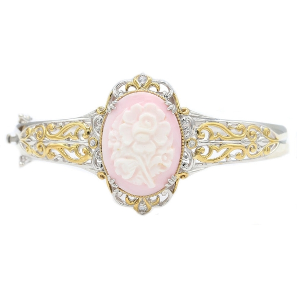 Gems En Vogue Hand Carved Cameo Bangle Palladium Sterling Silver 24K - Picture 1 of 6